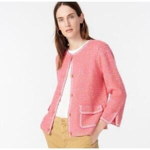 J.Crew Textured Tweed Cardigan Blazer Pink Coral Gold Button Size Small
